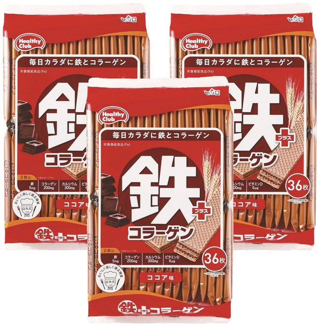 Healthy Club 鐵威化餅乾 可可風味 36包, 3袋, 255.6g