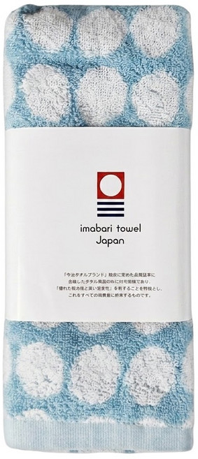 ORIM 今治毛巾 日本內銷款 水玉 長毛厚實款毛巾 85 x 32cm, 藍色, 1條