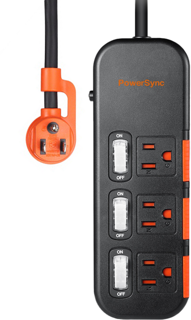 PowerSync 群加 3開3插滑蓋防塵防雷擊延長用電源線組, 1條