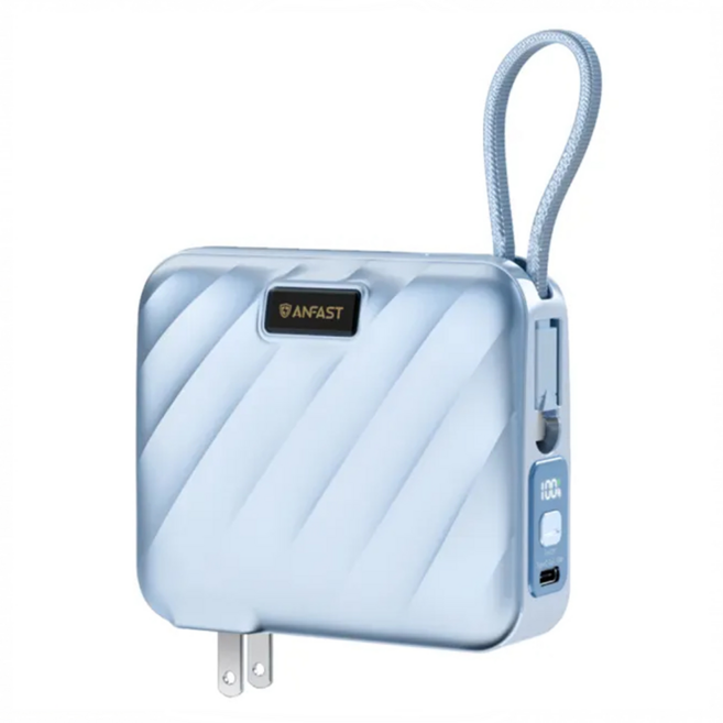 ANFAST 3孔輸出自帶線行動電源 15000mAh Type-C/Lighting 45W, AF-P1545X, 藍色