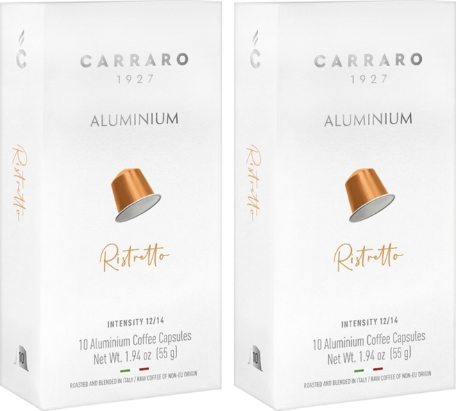 CARRARO 芮斯崔朵 RISTRETTO 咖啡膠囊 適用Nespresso Original 膠囊咖啡機, 5.5g, 10個, 2盒