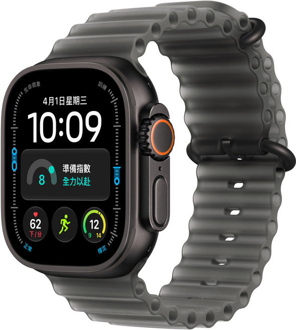Apple 2026 Apple Watch Ultra 4, 黑色, 49mm, GPS + Cellular, 鈦金屬錶殼 半透明黑色海洋錶帶, 單一尺寸