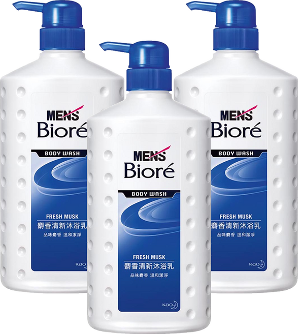 Men's Biore 男性清新沐浴乳 麝香 750ml, 3瓶
