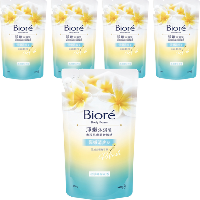 Biore 蜜妮 彈嫩清爽 淨嫩沐浴乳 補充包 緬梔花香, 700g, 5包