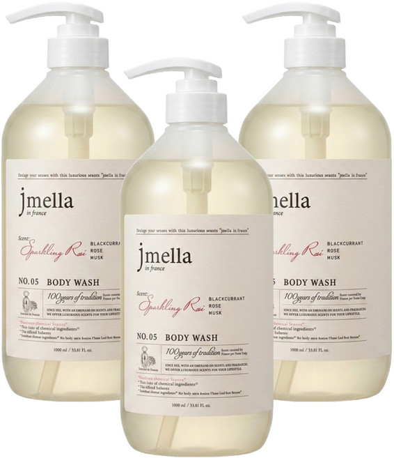 jmella 法式漫舞香水沐浴乳 No.05 Sparkling Rose, 1L, 3瓶
