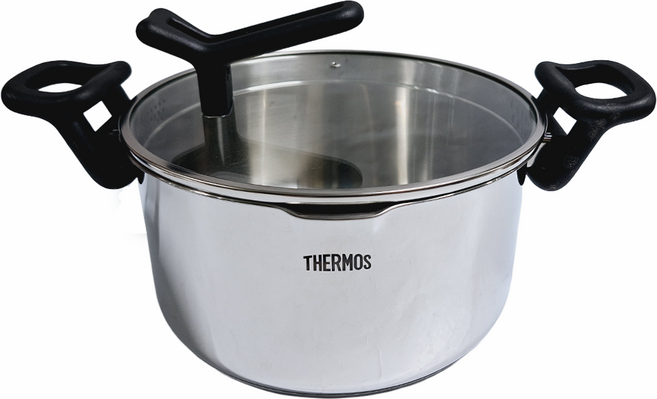 THERMOS 膳魔師 電磁爐適用 FND 捷利不鏽鋼鍋/雙耳附瀝水蓋萬用湯鍋, 24cm, 銀色, 1個