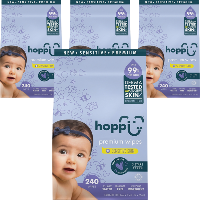 hoppi 嬰兒純水濕紙巾 低敏升級版 口手適用 80張, 240張, 4袋