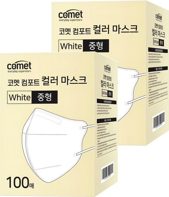 comet 舒適單色鳥嘴型口罩 M, 100片, 2盒, 白色