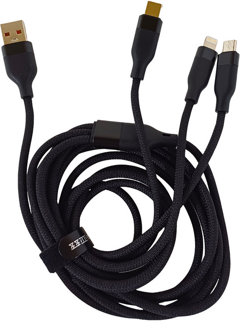 biaze 畢亞茲 三合一100W快充傳輸線 5A USB-Type-C/Lightning/Micro, 2m, 編織款 深邃黑, 1條