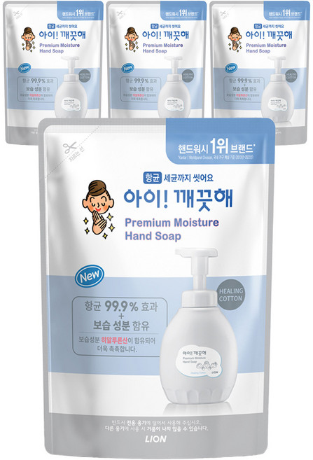LION 獅王 趣淨 頂級保濕洗手慕斯補充包 棉花香, 400ml, 4包