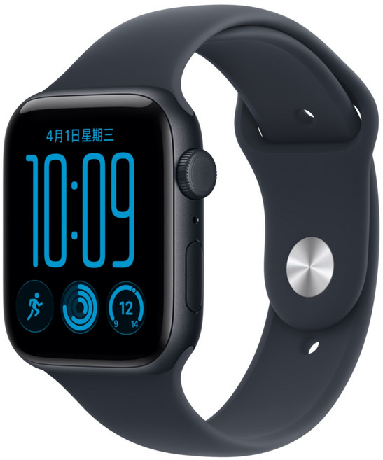 Apple 2026 Apple Watch SE3, 午夜色, 44mm, GPS, 鋁金屬錶殼 海軍藍色運動型錶帶, M/L