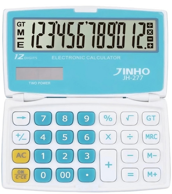 JINHO 京禾 12位數上下摺疊口袋型隨身攜帶太陽能計算機 JH-277, 1台, 藍色