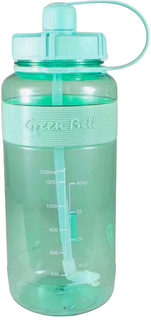 Green Bell 綠貝 糖果色彈跳吸管太空壺 附背帶, 綠色, 2L, 1個