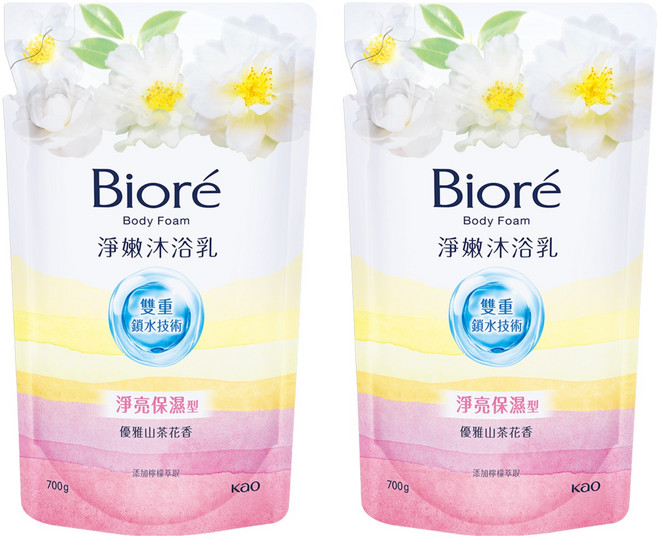 Biore 蜜妮 台灣公司貨 淨嫩沐浴乳 優雅山茶花香 淨亮保濕型 補充包, 700g, 2包