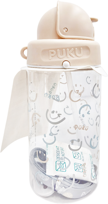 PUKU 藍色企鵝 Tritan滑蓋揹帶吸管水壺 8個月以上, 杏, 330ml, 1個