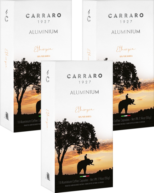 CARRARO 衣索比亞 ETHIOPIA 咖啡膠囊 適用Nespresso Original 膠囊咖啡機, 5.5g, 10個, 3盒