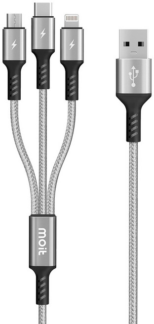 moit 3合1多功能快速充電線, 1入, 70cm, 銀色