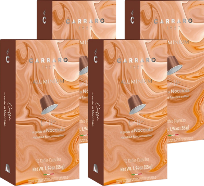 CARRARO 榛果風味 HAZELNUT FLAVORED COFFEE 咖啡膠囊 適用Nespresso Original 膠囊咖啡機, 5.5g, 10個, 4盒