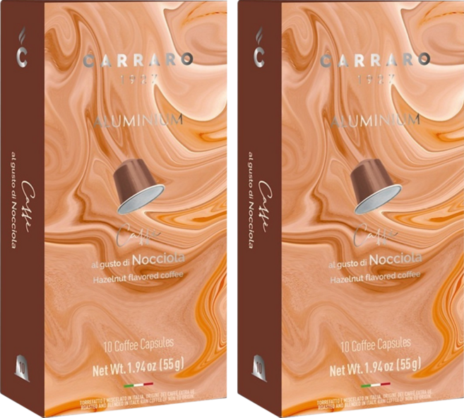 CARRARO 榛果風味 HAZELNUT FLAVORED COFFEE 咖啡膠囊 適用Nespresso Original 膠囊咖啡機, 5.5g, 10個, 2盒