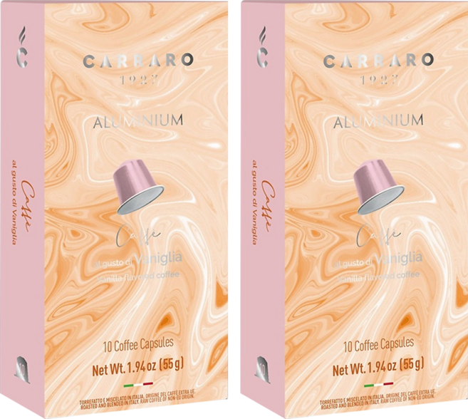 CARRARO 香草風味 VANILLA FLAVORED COFFEE 咖啡膠囊 適用Nespresso Original 膠囊咖啡機, 5.5g, 10個, 2盒