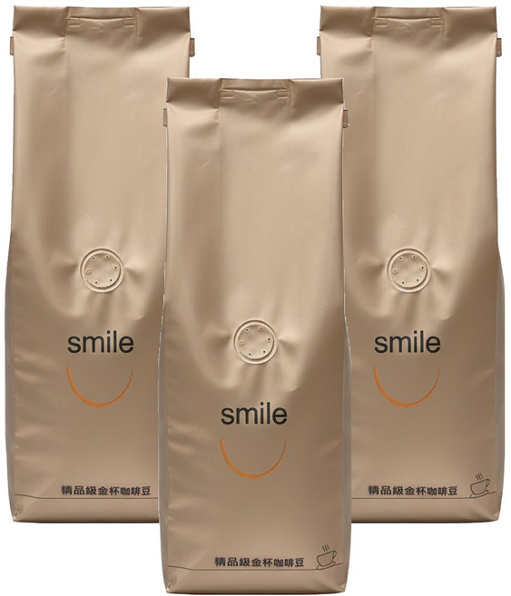 smile coffee 微笑咖啡 精品級金杯咖啡豆 夏風, 咖啡豆(無研磨), 450g, 3袋
