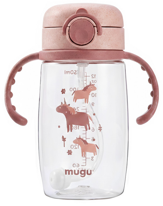 mugu 沐咕寶貝 小麥纖維 Tritan 重力球學習杯, 350ml, Rose 粉紅獨角獸, 1個
