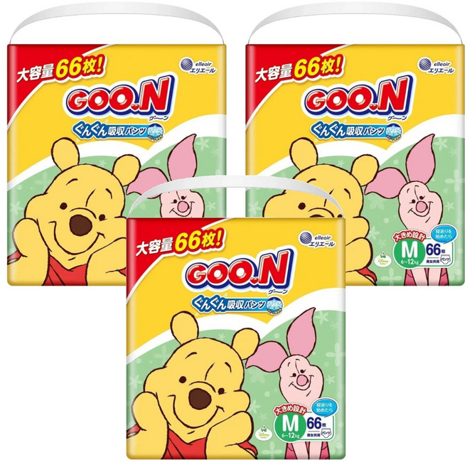 GOO.N 大王 日本境內版 瞬吸貼合褲型尿布 迪士尼版 6~12kg, M, 198片