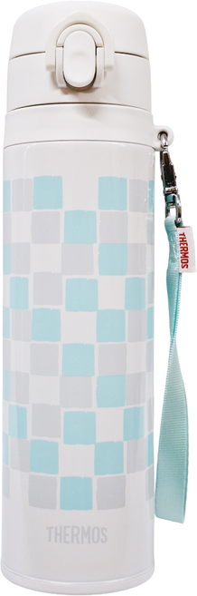THERMOS 膳魔師 不鏽鋼真空彈蓋式保溫杯 JNT-552 550ml 附帶背帶 輕量級緊湊型, 方格綠, 1個