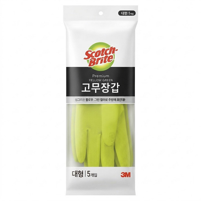 3M Scotch-Brite 百利 橡膠手套 5個, L, 黃綠色, 1包