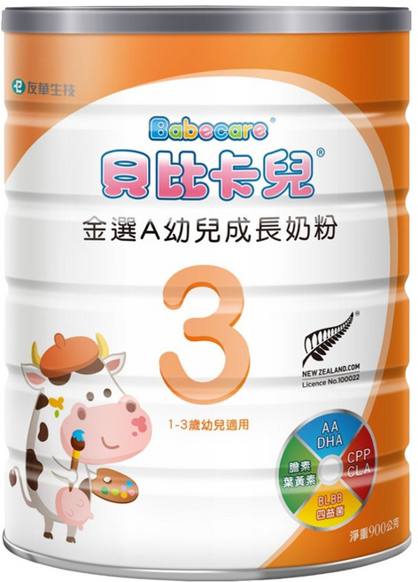 Babecare 貝比卡兒 金選A 幼兒成長牛奶粉3號, 900g, 1罐