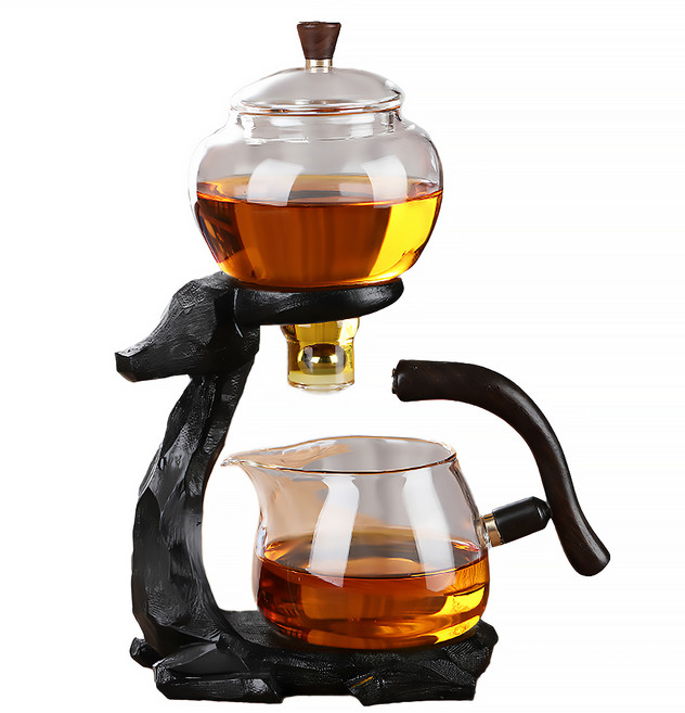 BOACUP 一鹿有你 自動磁吸泡茶器 無杯子 蓋碗 口徑7 x 15.5cm 500ml + 公杯 口徑8 x 15.5cm 400ml + 支架 頭徑12.5 底徑16 x 17.5cm, 黑色福鹿, 900ml, 1組