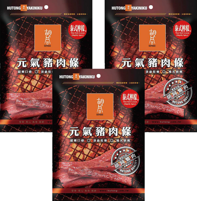 HUTONG 胡同 元氣豬肉條 泰式檸檬風味 微辣, 140g, 3個