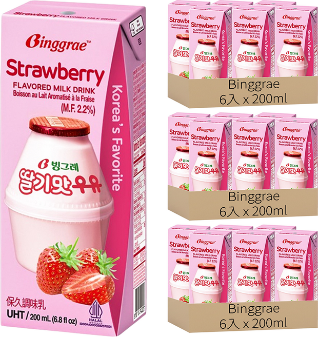 Binggrae 草莓牛奶, 200ml, 18入