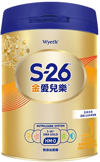 Wyeth 惠氏 S-26 金愛兒樂嬰兒配方奶粉 1號再升級版 0~12個月, 850g, 1罐