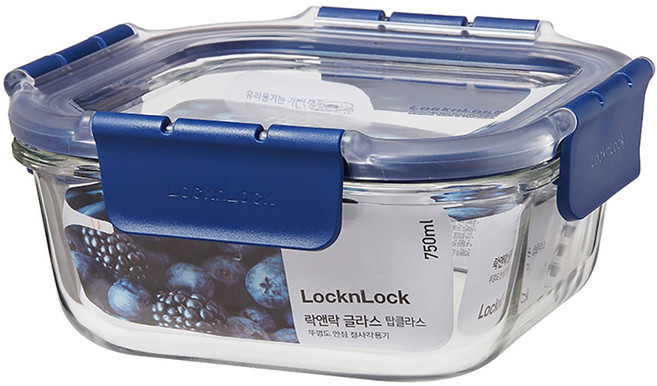 LocknLock 樂扣樂扣 頂級透明耐熱玻璃正方形保鮮盒 750ml, 容器 + 蓋子, 1個