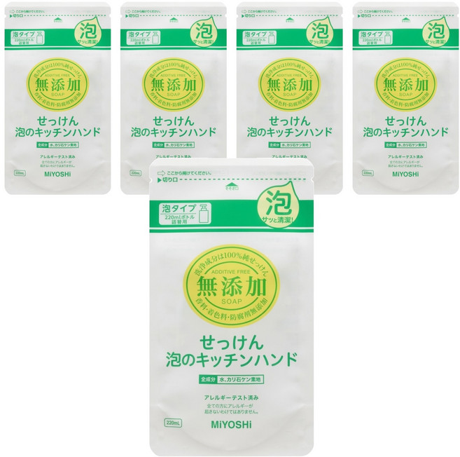 MIYOSHI 無添加 廚房泡沫洗手乳補充包, 220ml, 5件