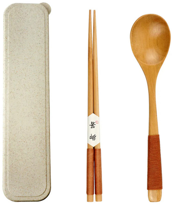 Caldo 卡朵生活 日和木質可攜環保餐具2件組 附盒 筷子 + 圓勺 原木色 1組