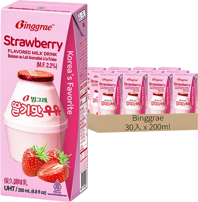 Binggrae 草莓牛奶, 200ml, 30入