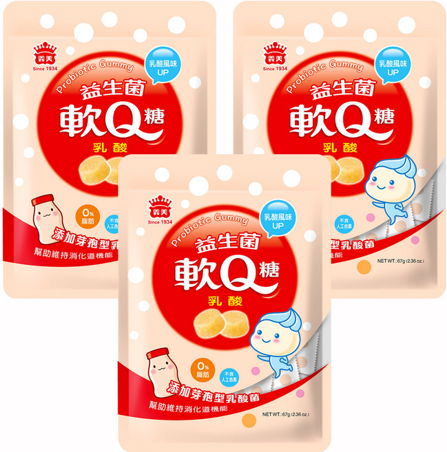 義美 益生菌軟Q糖 乳酸, 67g, 3包
