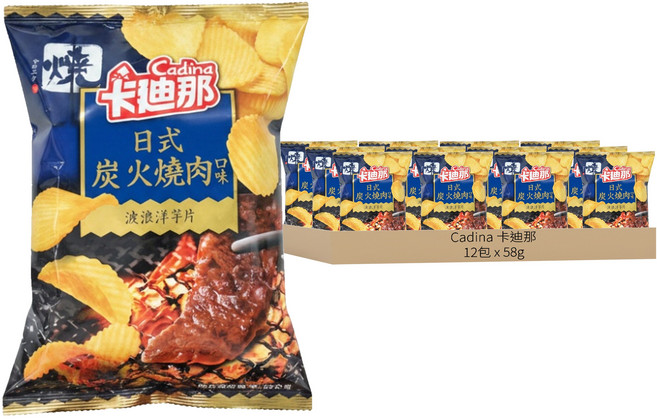 Cadina 卡迪那 波浪洋芋片 日式炭火燒肉, 58g, 12包