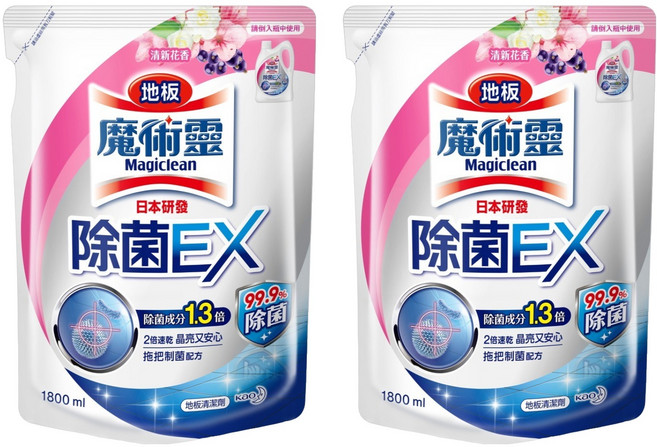 Kao 花王 Magiclean 魔術靈 台灣公司貨 地板除菌EX 補充包 清新花香, 1.8L, 2包