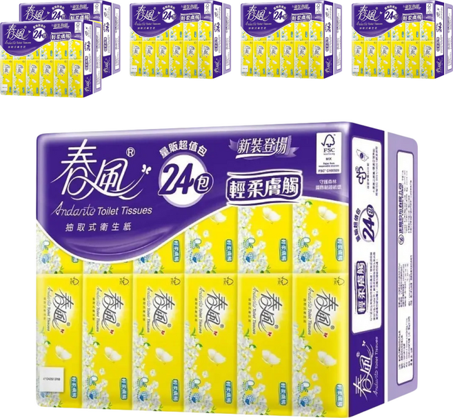 春風 輕柔膚觸抽取式衛生紙, 24包, 6袋