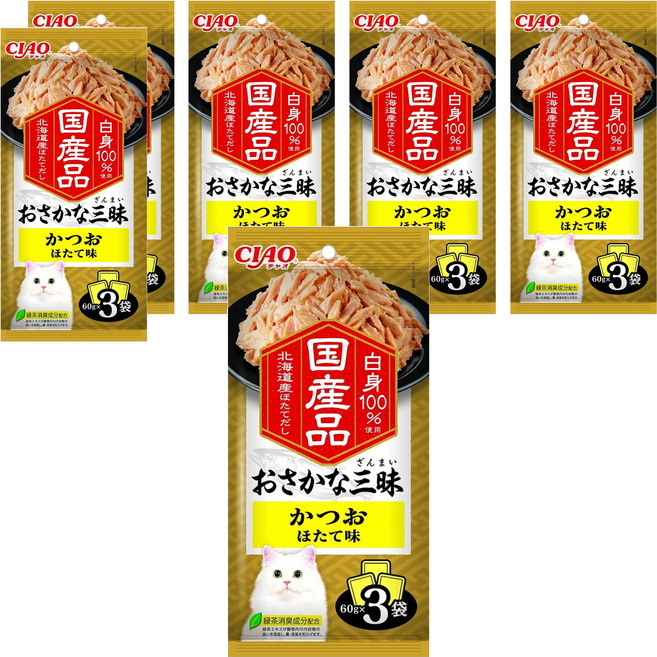 INABA CIAO 啾嚕 豪華魚三昧餐包, 鰹魚 + 干貝, 180g, 6袋
