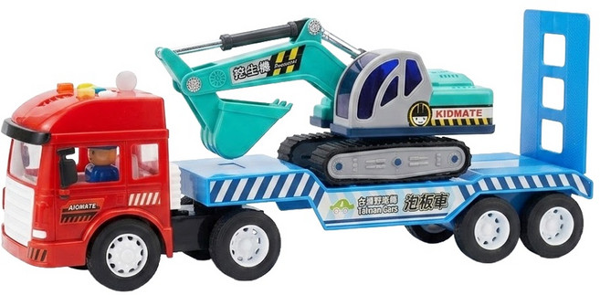kidmate 孩子王 台灣好車隊 迷你拖板車+挖土機, 1個