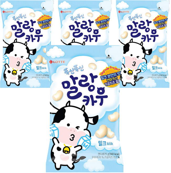 LOTTE 樂天 軟Q牛牛牛奶咀嚼糖, 4個, 79g