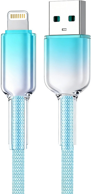 樂樂 冰晶頭蘋果快充充電線 USB to Lightning, 漸變藍, 1個, 100cm