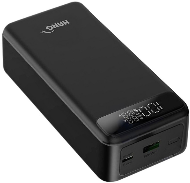 HANG 快充行動電源 30000mAh 自帶線50W TypeC - TypeC / USB-A, PD10, 黑色