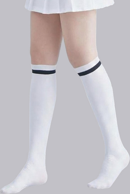 DONATI SOCKS 高爾夫兩色及膝襪條紋防紫外線及膝長襪 40D, 白色, 1雙