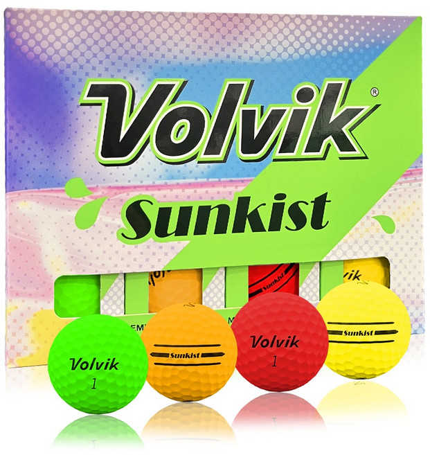Volvik Vivid Sunkist遠距霧面2層高爾夫球, 12顆, 1盒, 4色混合