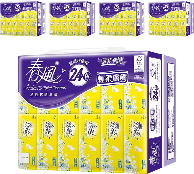 春風 輕柔膚觸抽取式衛生紙, 24包, 5袋